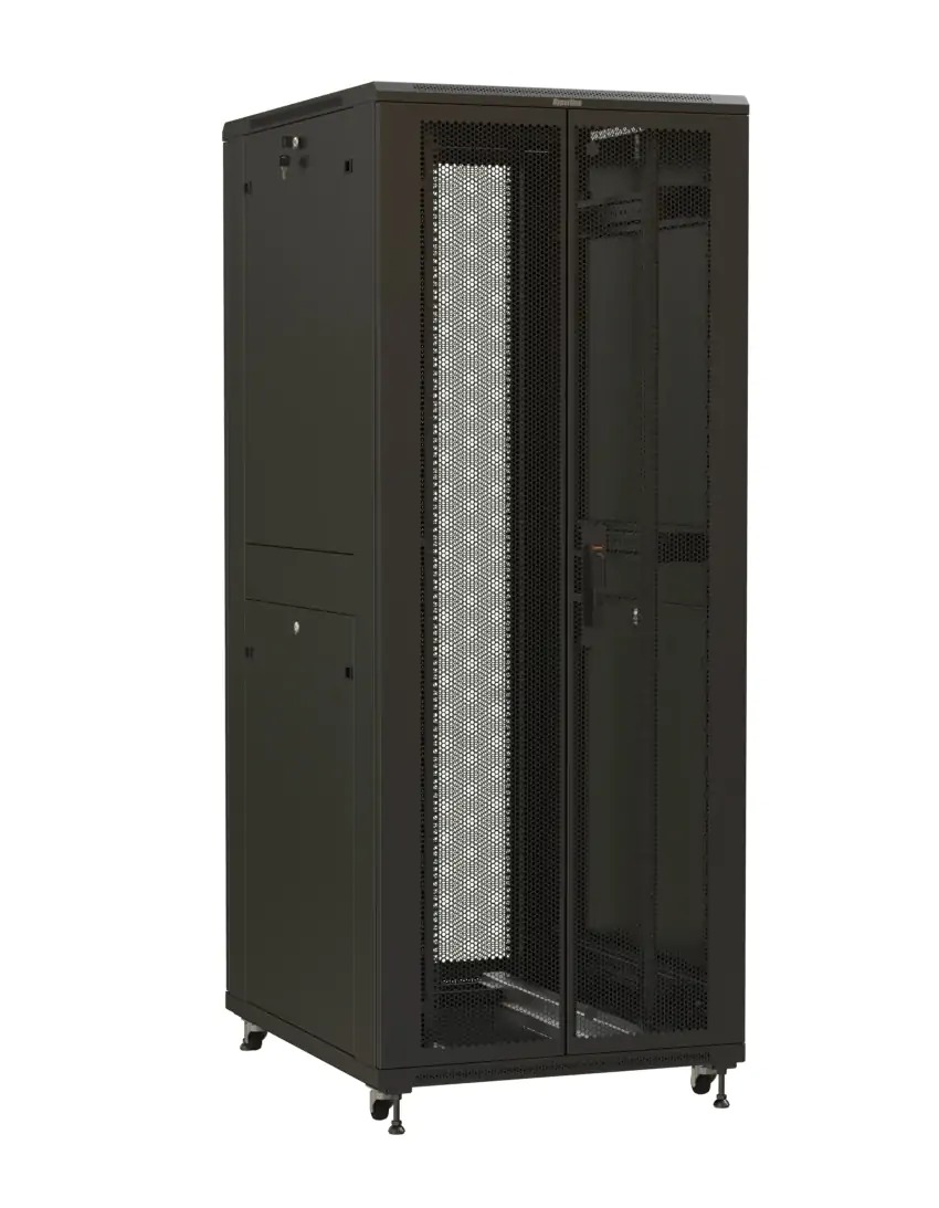 Шкаф TTR-4281-DD-RAL9005 телекоммуникационный 42U (2055x800х1000), дверь передняя и задняя распашные перфорированные, 2 оганизатора,черный H