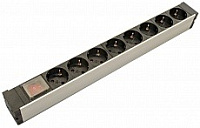 Блок SHZ19-8SH-S-IEC горизонтальный, 8 розеток Schuko, выключатель с подсветкой, без кабеля питания, входной разъем IEC320 C14 10А, 250В, 48