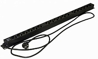 Блок SHE-18SH-2.5EU кабель питания 2.5м (3х1.5мм2) с вилкой Schuko 16A, 250В, 950x44.4x44.4мм (ДхШхВ), корпус алюминий, черный Hyperline